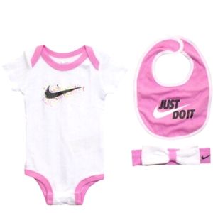 Nike Baby Girl 3 Piece Set- Bodysuit/Headband/Bib